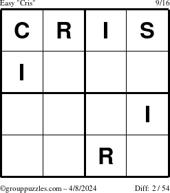 The grouppuzzles.com Easy Cris puzzle for Monday April 8, 2024