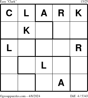 The grouppuzzles.com Easy Clark puzzle for Monday April 8, 2024