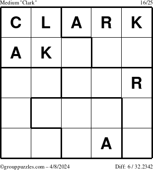 The grouppuzzles.com Medium Clark puzzle for Monday April 8, 2024