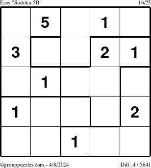 The grouppuzzles.com Easy Sudoku-5B puzzle for Monday April 8, 2024