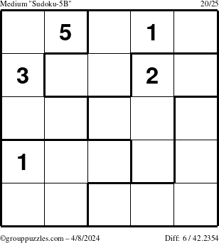 The grouppuzzles.com Medium Sudoku-5B puzzle for Monday April 8, 2024