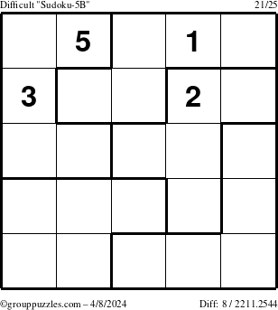 The grouppuzzles.com Difficult Sudoku-5B puzzle for Monday April 8, 2024