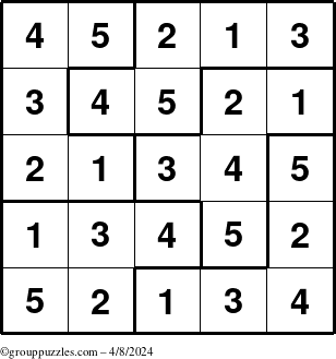 The grouppuzzles.com Answer grid for the Sudoku-5B puzzle for Monday April 8, 2024