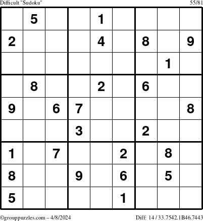 The grouppuzzles.com Difficult Sudoku puzzle for Monday April 8, 2024