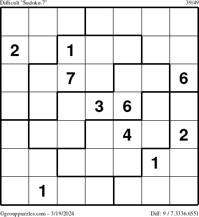 The grouppuzzles.com Difficult Sudoku-7 puzzle for Tuesday March 19, 2024