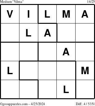 The grouppuzzles.com Medium Vilma puzzle for Thursday April 25, 2024