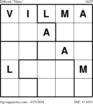 The grouppuzzles.com Difficult Vilma puzzle for Thursday April 25, 2024