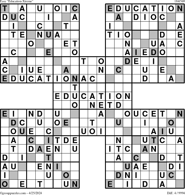 The grouppuzzles.com Easy Education-Xtreme puzzle for Thursday April 25, 2024