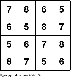 The grouppuzzles.com Answer grid for the Sudoku-4-5678 puzzle for Friday April 5, 2024