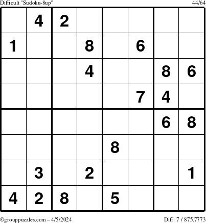 The grouppuzzles.com Difficult Sudoku-8up puzzle for Friday April 5, 2024