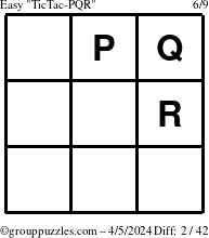 The grouppuzzles.com Easy TicTac-PQR puzzle for Friday April 5, 2024