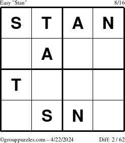 The grouppuzzles.com Easy Stan puzzle for Monday April 22, 2024