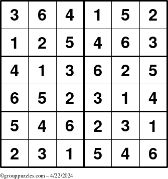The grouppuzzles.com Answer grid for the Sudoku-Junior puzzle for Monday April 22, 2024