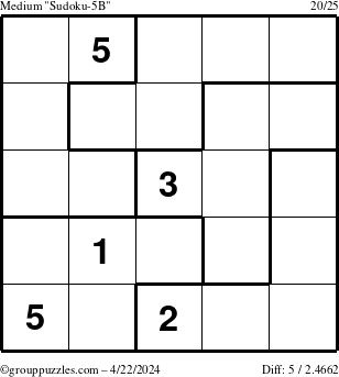 The grouppuzzles.com Medium Sudoku-5B puzzle for Monday April 22, 2024