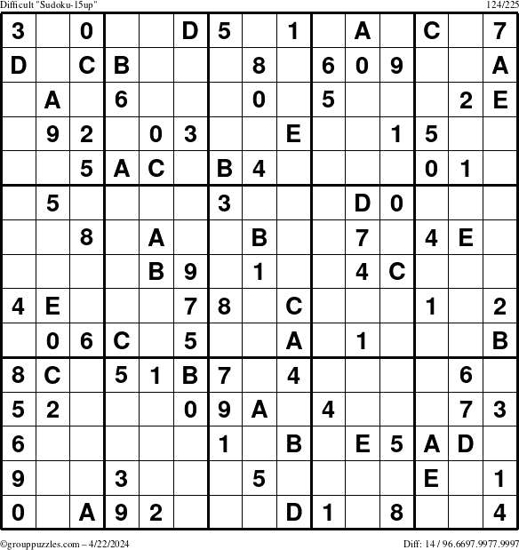 The grouppuzzles.com Difficult Sudoku-15up puzzle for Monday April 22, 2024
