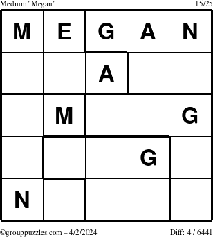 The grouppuzzles.com Medium Megan puzzle for Tuesday April 2, 2024