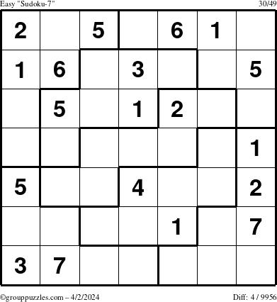 The grouppuzzles.com Easy Sudoku-7 puzzle for Tuesday April 2, 2024