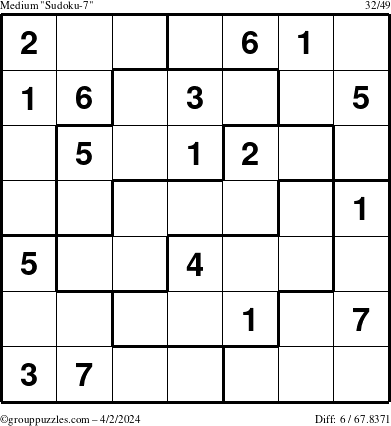The grouppuzzles.com Medium Sudoku-7 puzzle for Tuesday April 2, 2024