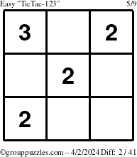 The grouppuzzles.com Easy TicTac-123 puzzle for Tuesday April 2, 2024