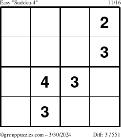 The grouppuzzles.com Easy Sudoku-4 puzzle for Saturday March 30, 2024