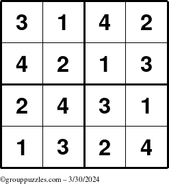The grouppuzzles.com Answer grid for the Sudoku-4 puzzle for Saturday March 30, 2024