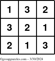 The grouppuzzles.com Answer grid for the TicTac-123 puzzle for Saturday March 30, 2024
