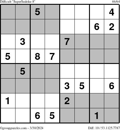 The grouppuzzles.com Difficult SuperSudoku-8 puzzle for Saturday March 30, 2024