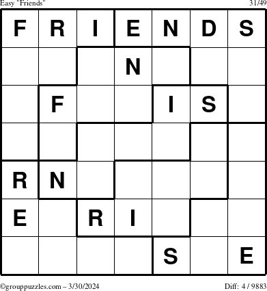 The grouppuzzles.com Easy Friends puzzle for Saturday March 30, 2024