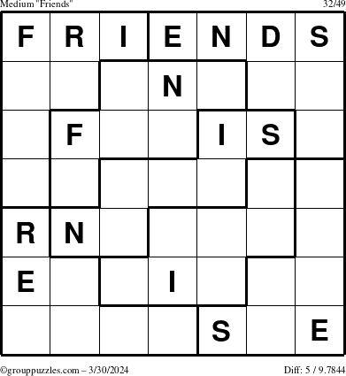 The grouppuzzles.com Medium Friends puzzle for Saturday March 30, 2024