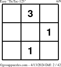 The grouppuzzles.com Easy TicTac-123 puzzle for Saturday April 13, 2024