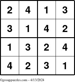 The grouppuzzles.com Answer grid for the Sudoku-4 puzzle for Saturday April 13, 2024