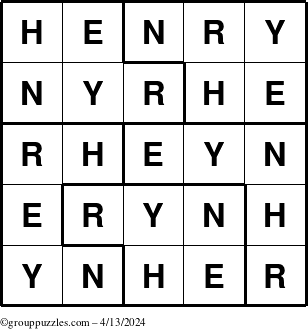 The grouppuzzles.com Answer grid for the Henry puzzle for Saturday April 13, 2024
