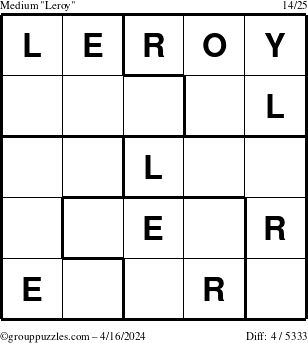 The grouppuzzles.com Medium Leroy puzzle for Tuesday April 16, 2024