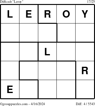 The grouppuzzles.com Difficult Leroy puzzle for Tuesday April 16, 2024