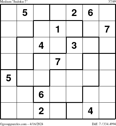 The grouppuzzles.com Medium Sudoku-7 puzzle for Tuesday April 16, 2024