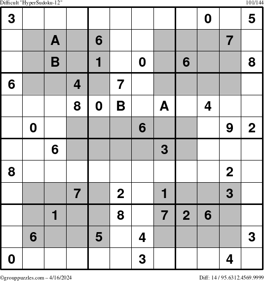 The grouppuzzles.com Difficult HyperSudoku-12 puzzle for Tuesday April 16, 2024