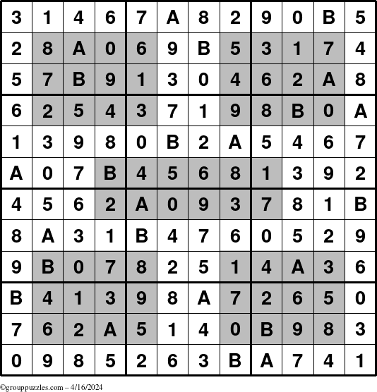 The grouppuzzles.com Answer grid for the HyperSudoku-12 puzzle for Tuesday April 16, 2024