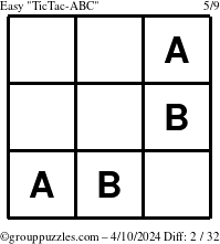 The grouppuzzles.com Easy TicTac-ABC puzzle for Wednesday April 10, 2024