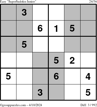 The grouppuzzles.com Easy SuperSudoku-Junior puzzle for Wednesday April 10, 2024