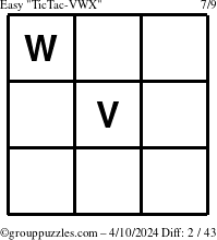 The grouppuzzles.com Easy TicTac-VWX puzzle for Wednesday April 10, 2024