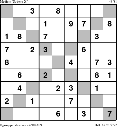 The grouppuzzles.com Medium Sudoku-X puzzle for Wednesday April 10, 2024