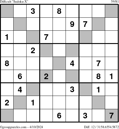 The grouppuzzles.com Difficult Sudoku-X puzzle for Wednesday April 10, 2024