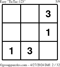 The grouppuzzles.com Easy TicTac-123 puzzle for Saturday April 27, 2024