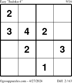 The grouppuzzles.com Easy Sudoku-4 puzzle for Saturday April 27, 2024