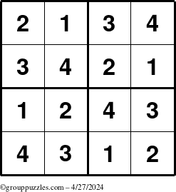 The grouppuzzles.com Answer grid for the Sudoku-4 puzzle for Saturday April 27, 2024