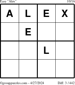The grouppuzzles.com Easy Alex puzzle for Saturday April 27, 2024