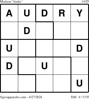 The grouppuzzles.com Medium Audry puzzle for Saturday April 27, 2024