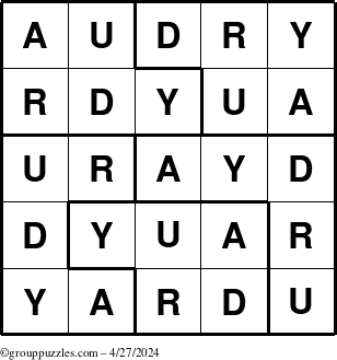 The grouppuzzles.com Answer grid for the Audry puzzle for Saturday April 27, 2024