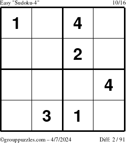 The grouppuzzles.com Easy Sudoku-4 puzzle for Sunday April 7, 2024