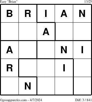 The grouppuzzles.com Easy Brian puzzle for Sunday April 7, 2024